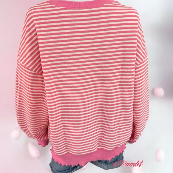 Cutest sequin egg oversized striped top S M L XL - Picture 7 of 9